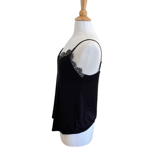 PJ Salvage Black Stretch Frayed Edge Lace Camisole Spaghetti Straps, Size M - Picture 3 of 10